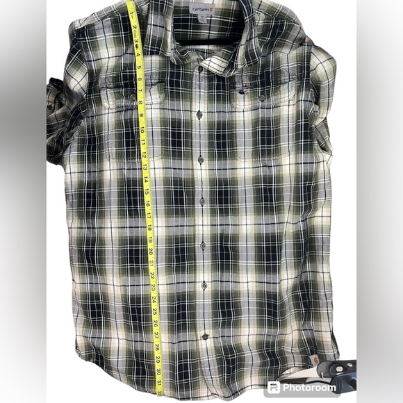 Carhartt Green Black Plaid Classic Fit Flannel Heavy Long Sleeve Shirt Size XLT - Picture 9 of 9